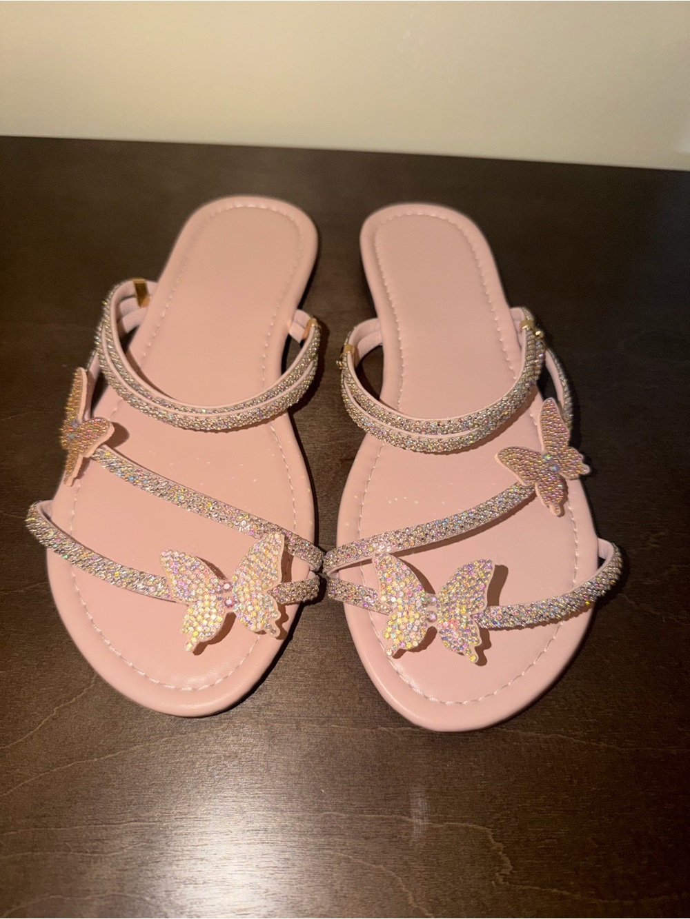 Pink Butterfly Embellished Slide Sandals